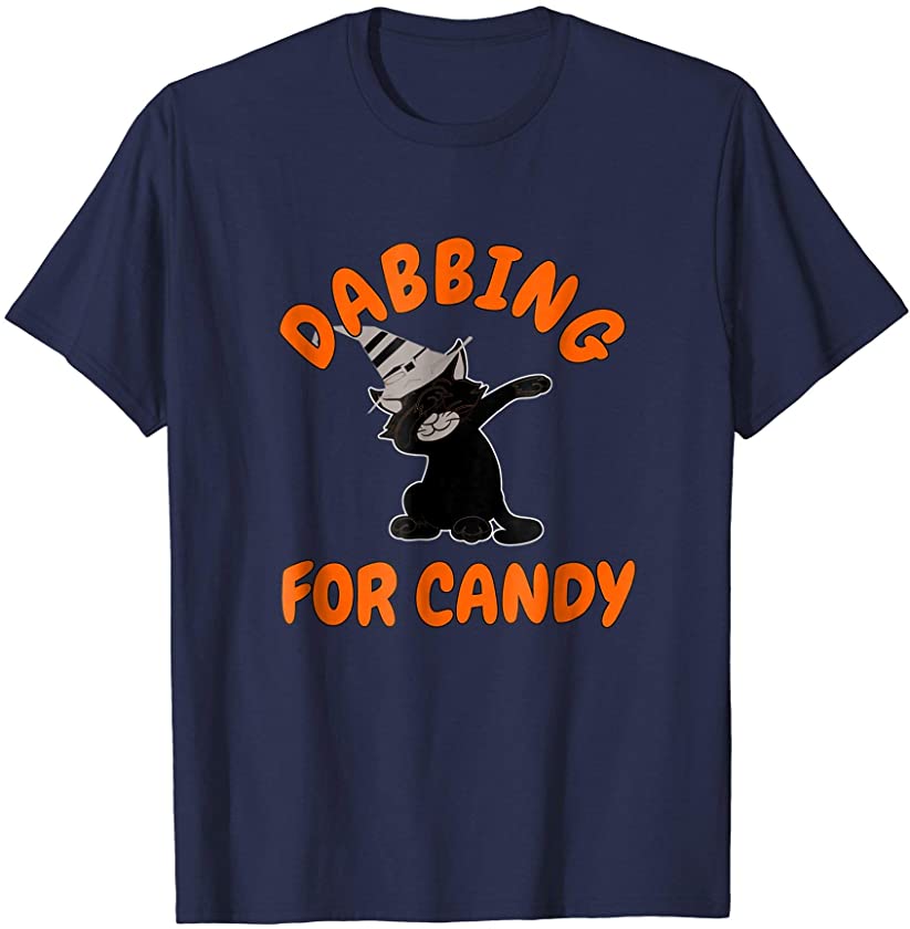 DABBING FOR CANDY Black Cat Witch Hat Halloween T-Shirt Dab