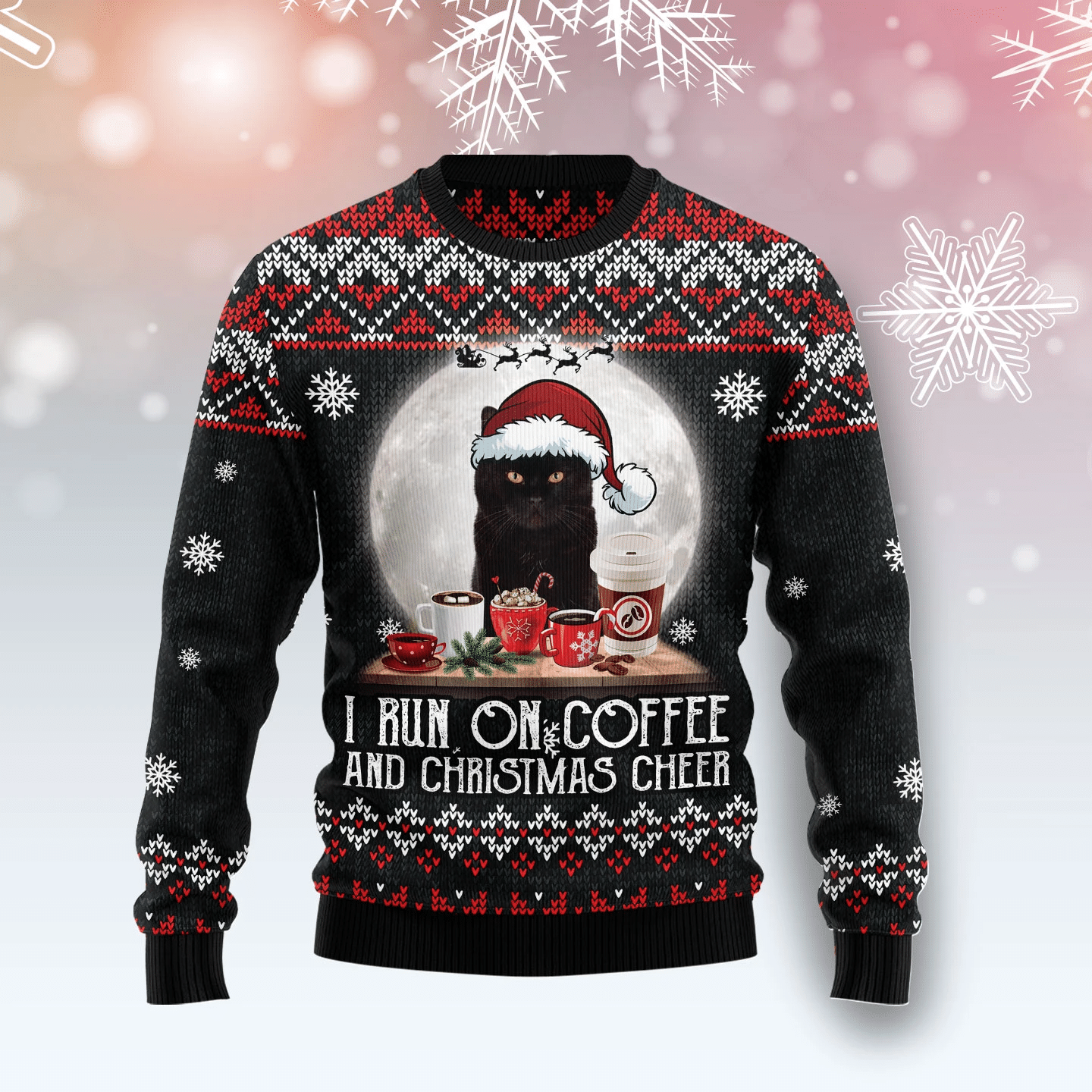 Black Cat Run On Coffee Christmas Ugly Sweater