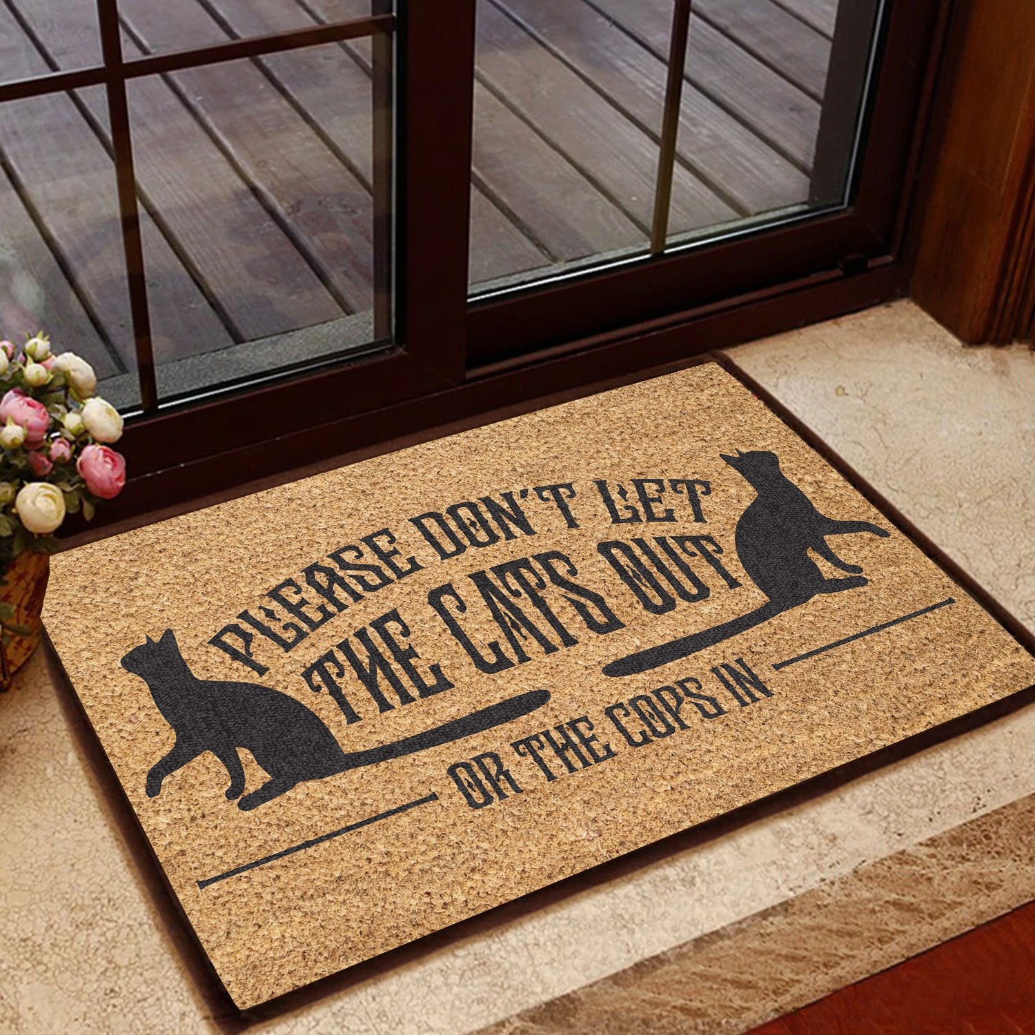 Please Dont Let The Cats Out All Over Printing Doormat Pre2181