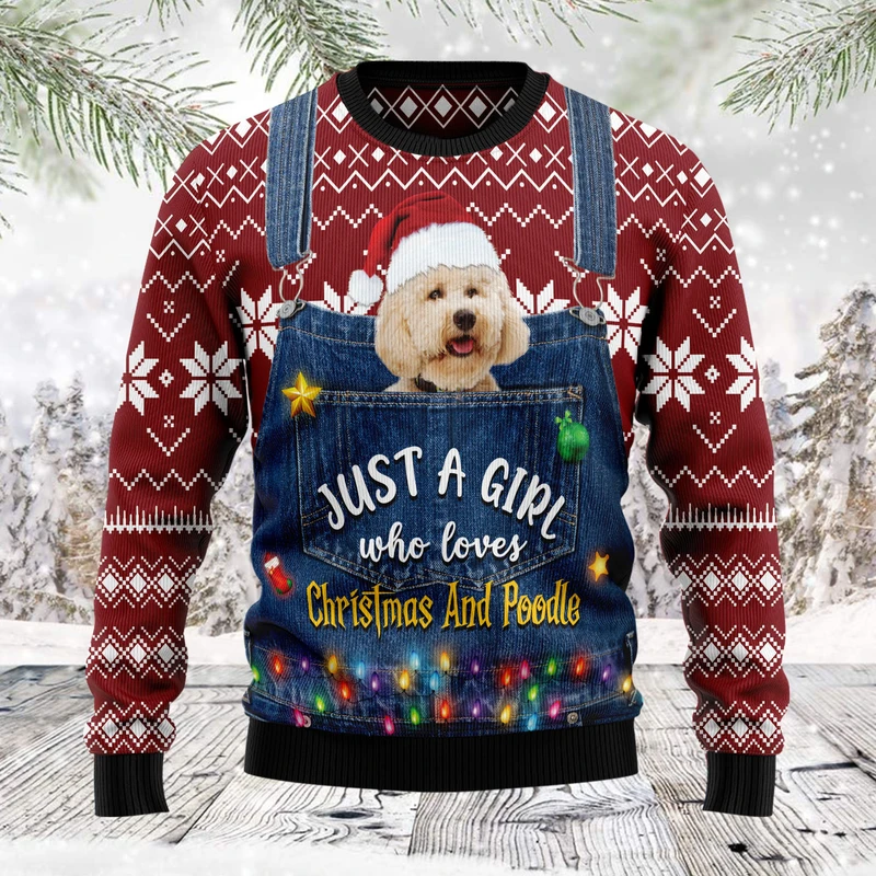 Just A Girl Who Loves Christmas And Poodle Ugly Christmas Sweater | For Men & Women | Adult | Us5964