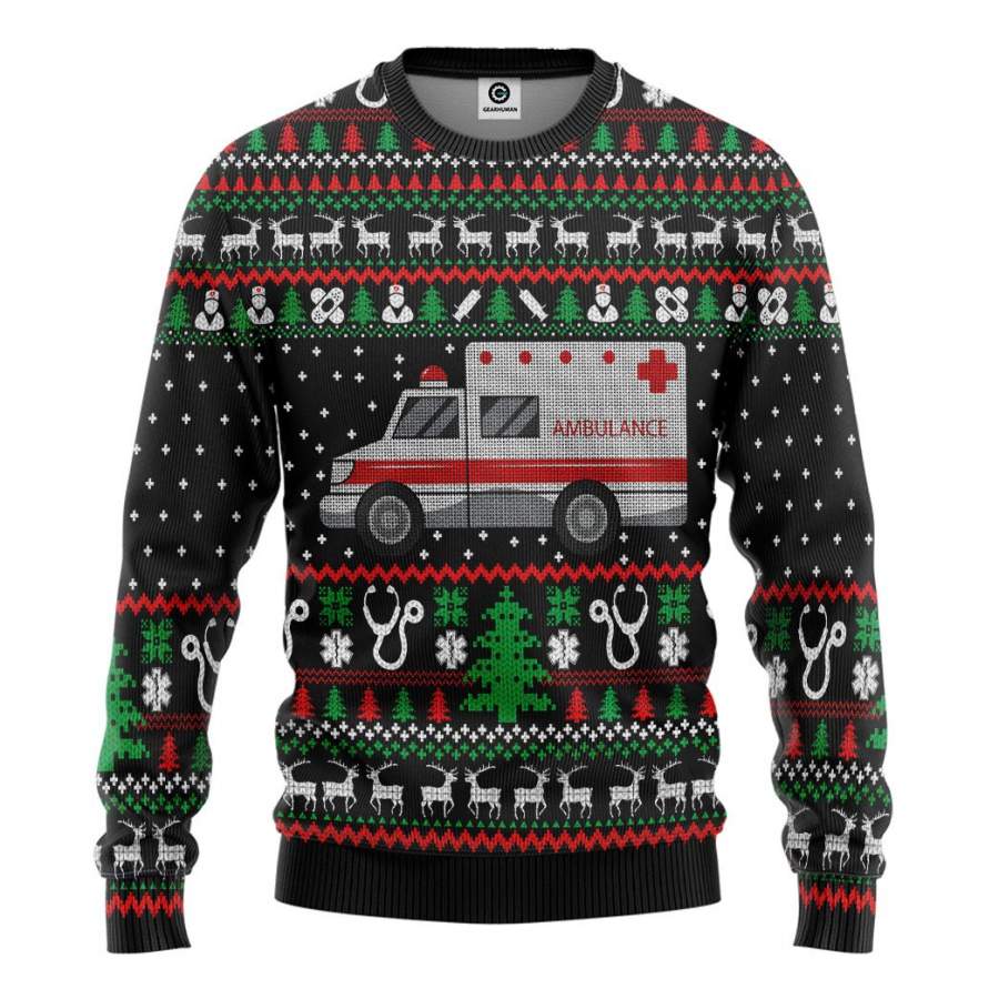 3D Paramedic Logo Ambulance Ugly Christmas Sweater Custom Sweatshirt Apparel