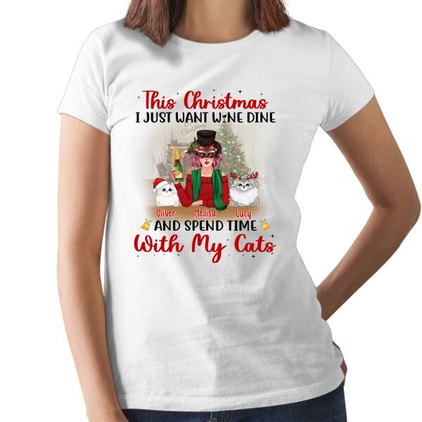 Personalized Shirt, This Christmas I Just Wanna Dine & Spend Time With My Cats, Christmas Gift For Cat Lover, Cat Mom