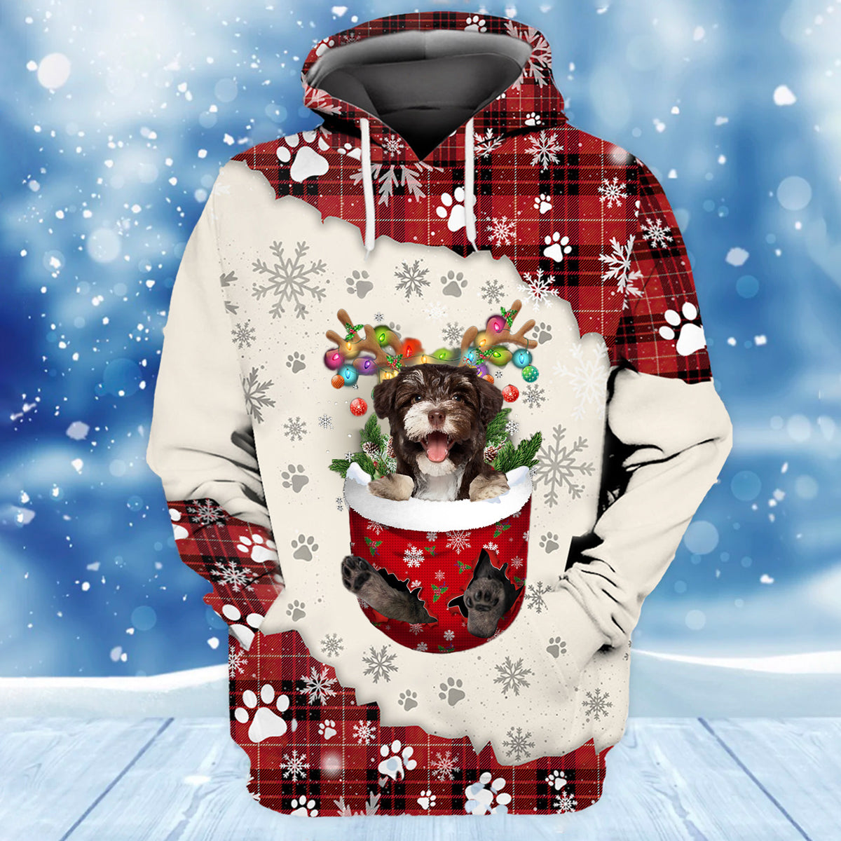 Havanese In Snow Pocket Merry Christmas Unisex Hoodie