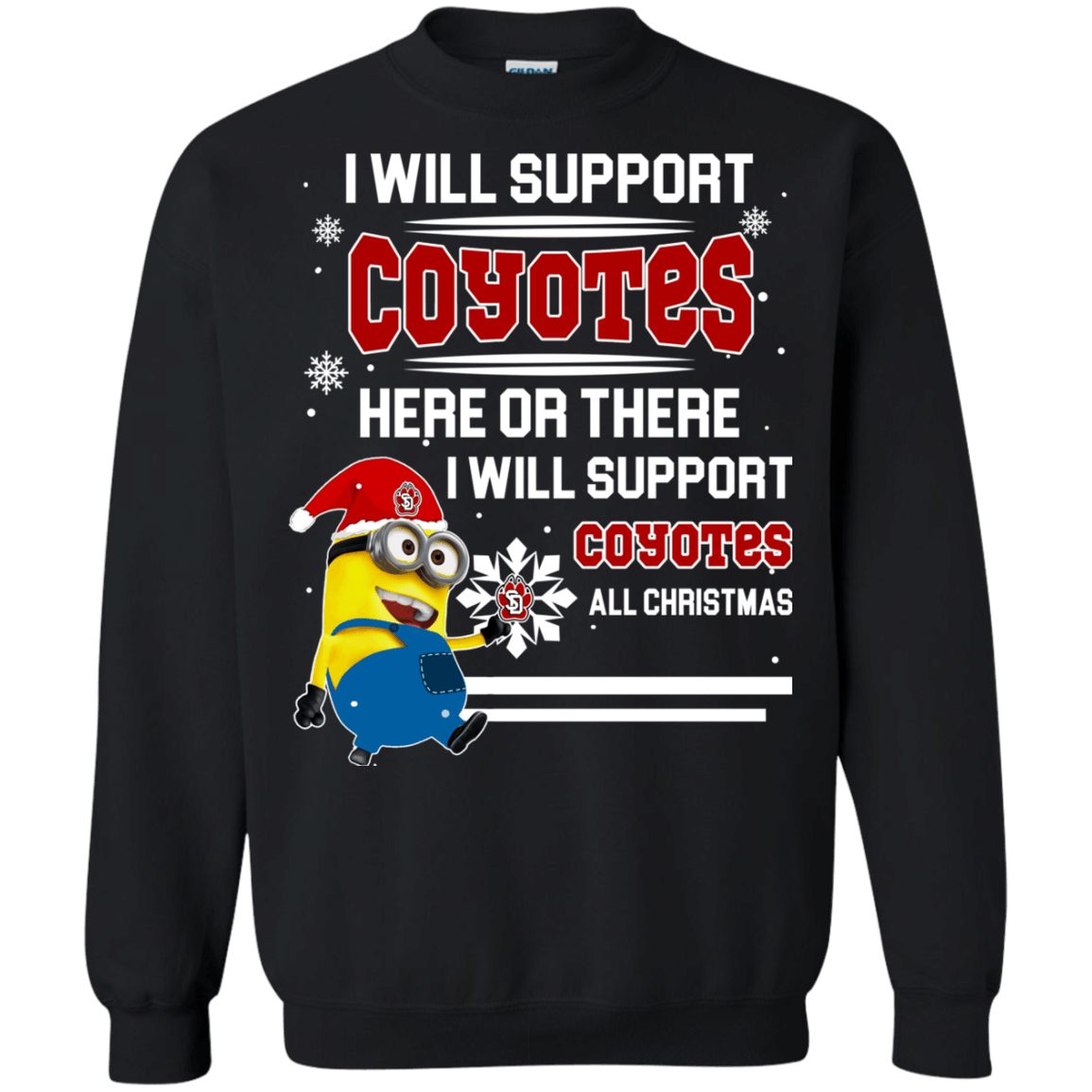 Trending South Dakota Coyotes Minion Ugly Christmas Sweaters Support Here Or There All Christmas Sweatshirts