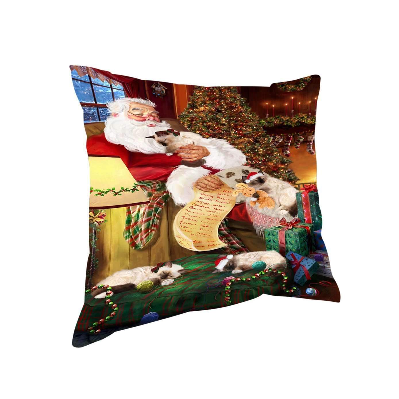 Birman Cats And Kittens Sleeping With Santa Throw Pillow