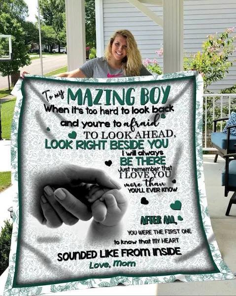 To My Son Look Right Beside You Fleece Blanket Gift For Son From Mom To Son Home Decor Bedding Couch Sofa Soft And Comfy Cozy