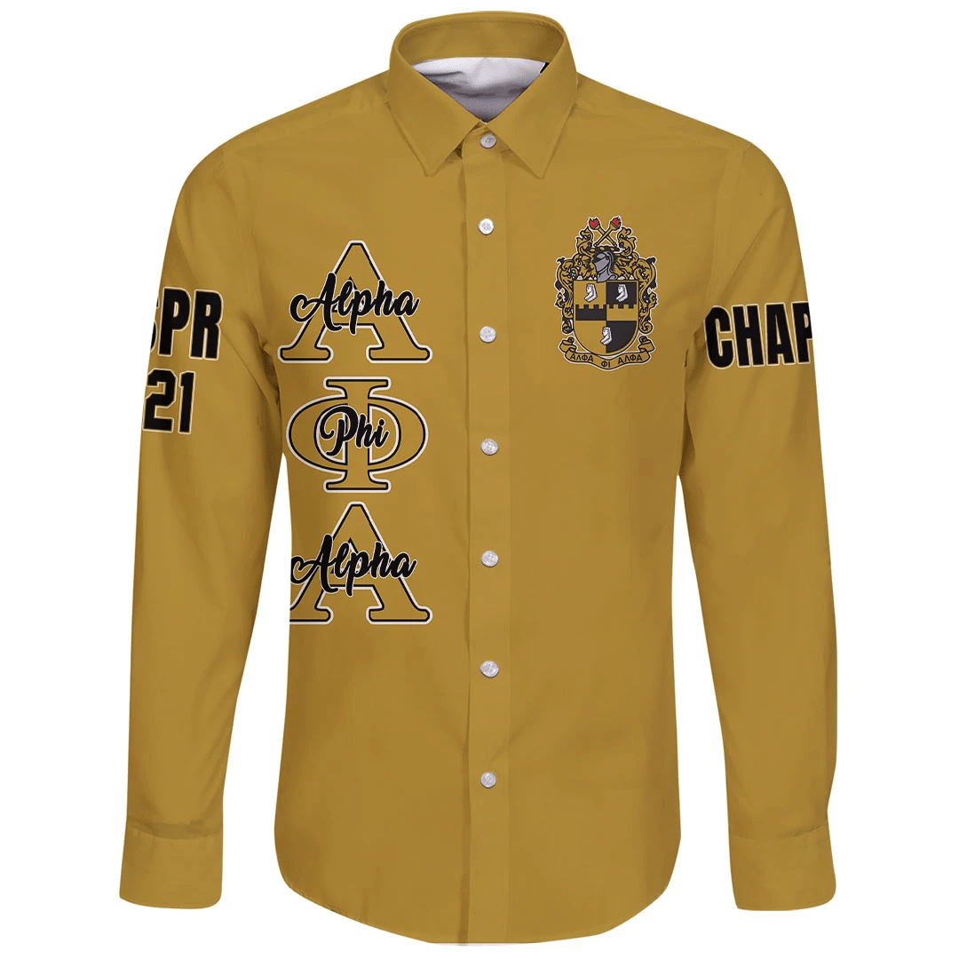 (Custom) Africa Zone Shirt – Alpha Phi Alpha (Gold) Long Sleeve Button Shirt A31