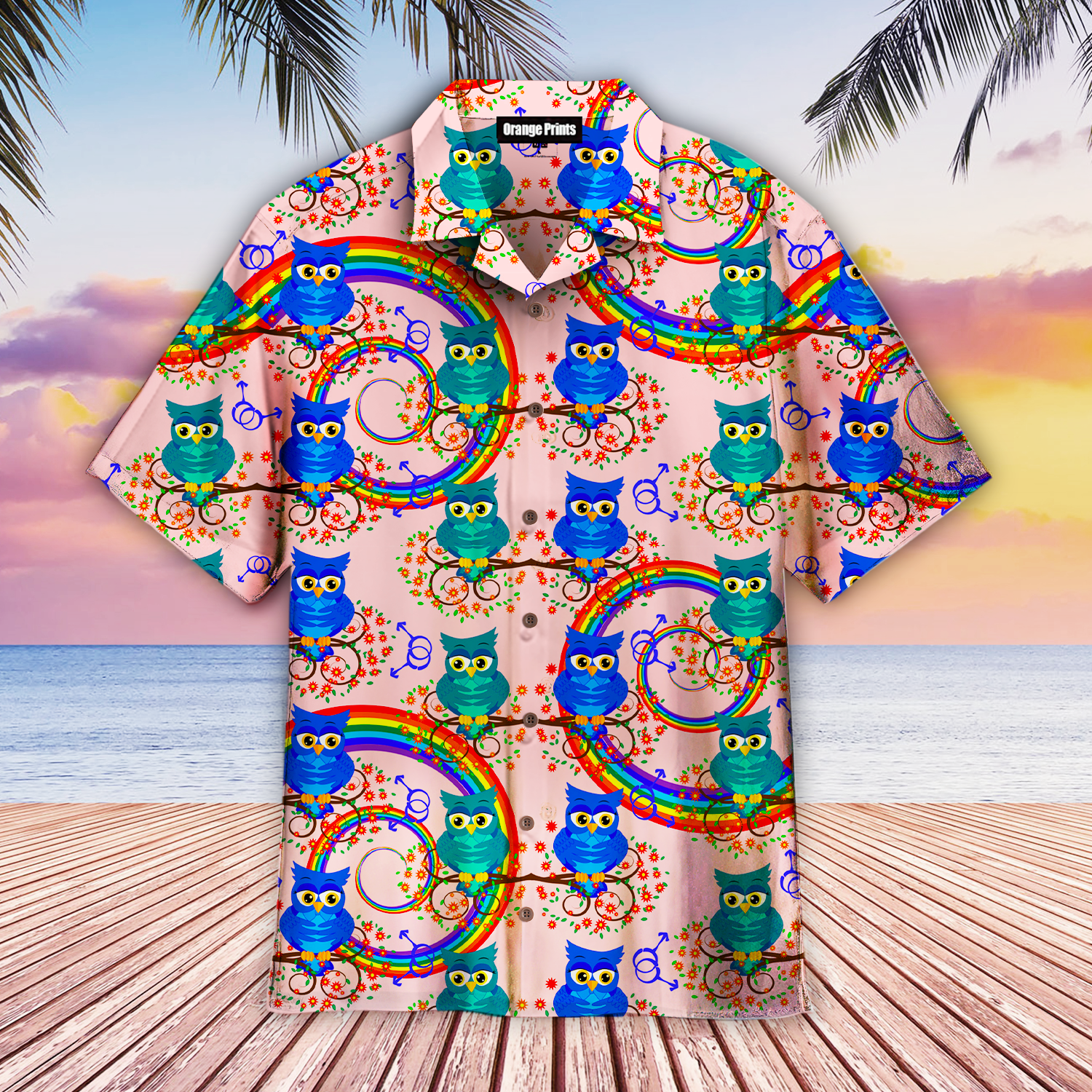 Blue Owlboys On Branches Rainbow Hawaii Shirt For Men Women Ha102374