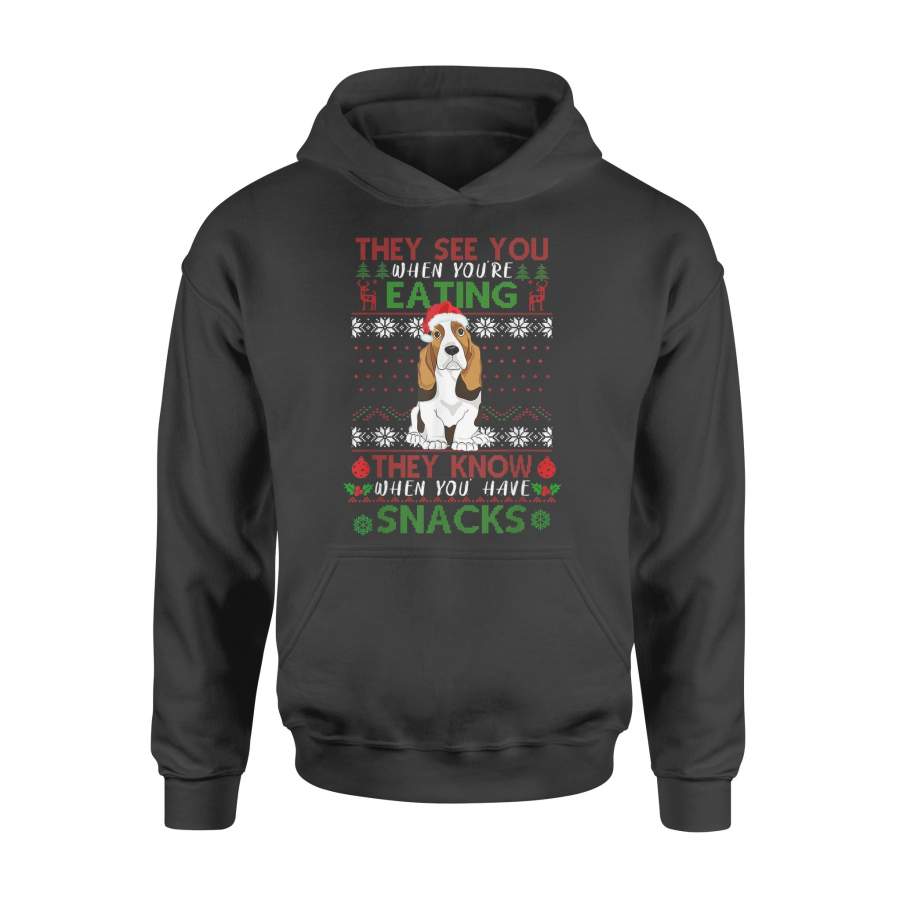 They See You When You’re Eating basset hound Ugly Christmas T-Shirt – Standard Hoodie