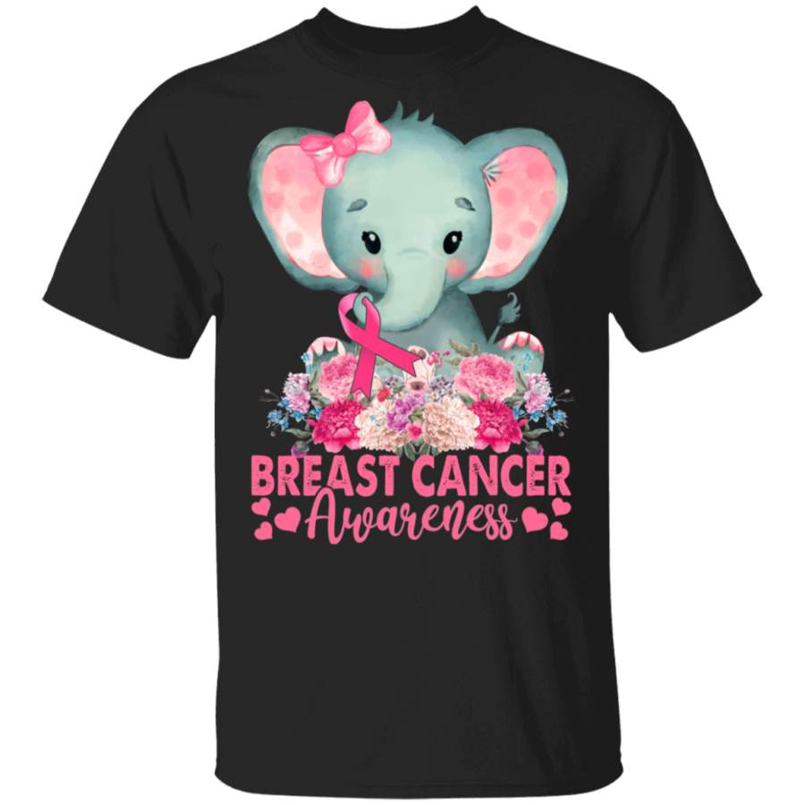 Breast Cancer Awareness Elephant Lover Shirt Floral Elephant Breast Cancer Awareness Pink Ribbon Elephant Lover Gifts Breast Cancer T-Shirt