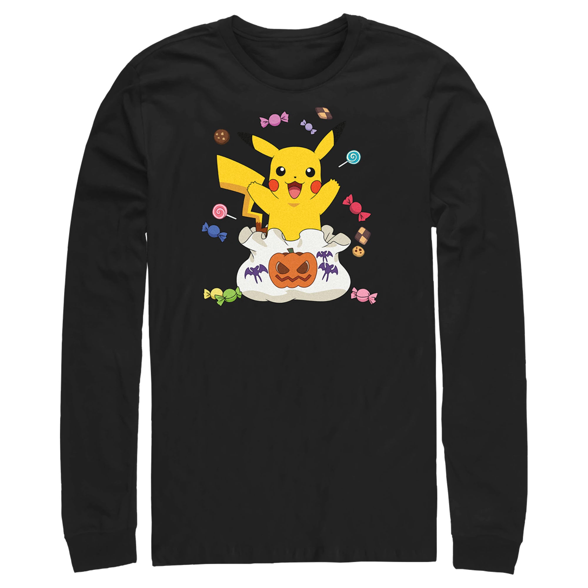 Men’S Pokemon Halloween Pikachu Candy Bag Long Sleeve Shirt