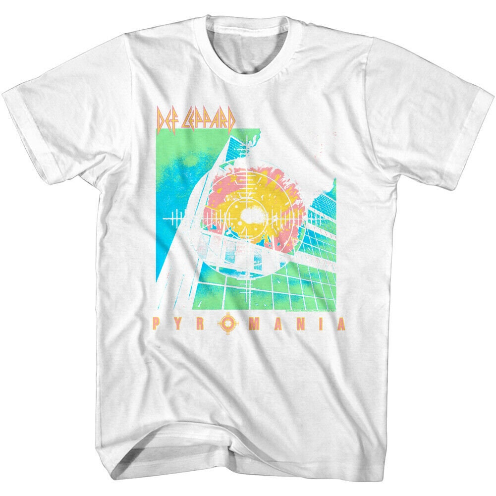 Def Leppard Men'S T-Shirt | Pyromania Faded Cover White Graphic Tee | Vintage Heavy Metal Music Concert Merch | 80S Rock Band Tour Shirt Donuink Store