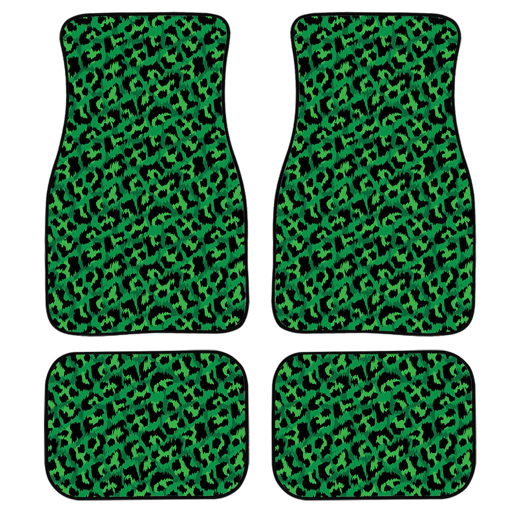 Green Leopard Print Front And Back Car Floor Mats, Front Car Mat