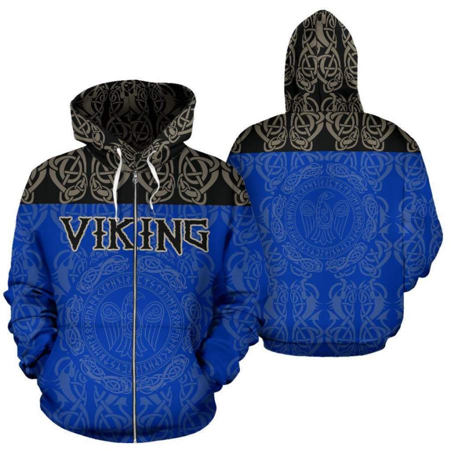 Viking All Over Zip-Up Hoodie – Raven Bn10