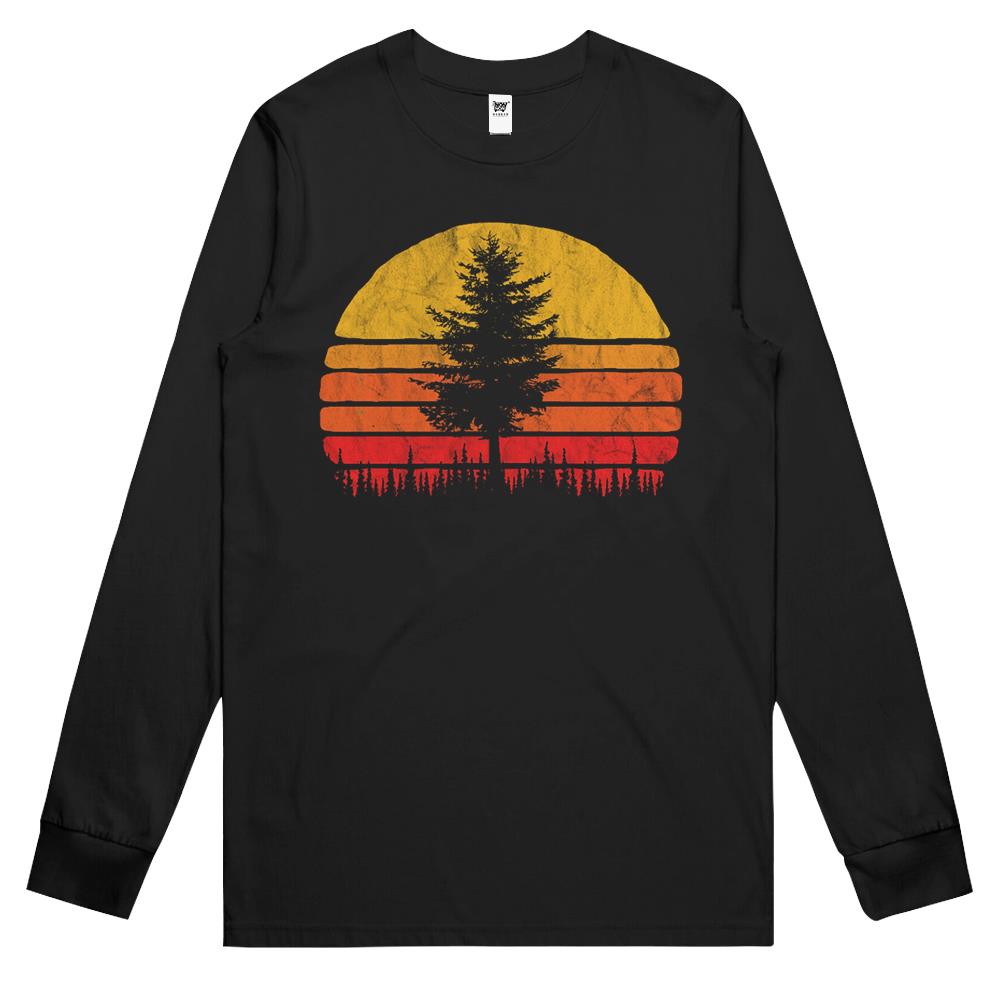 Retro Sun Minimalist Pine Tree Vintage Graphic Long Sleeve T Shirts