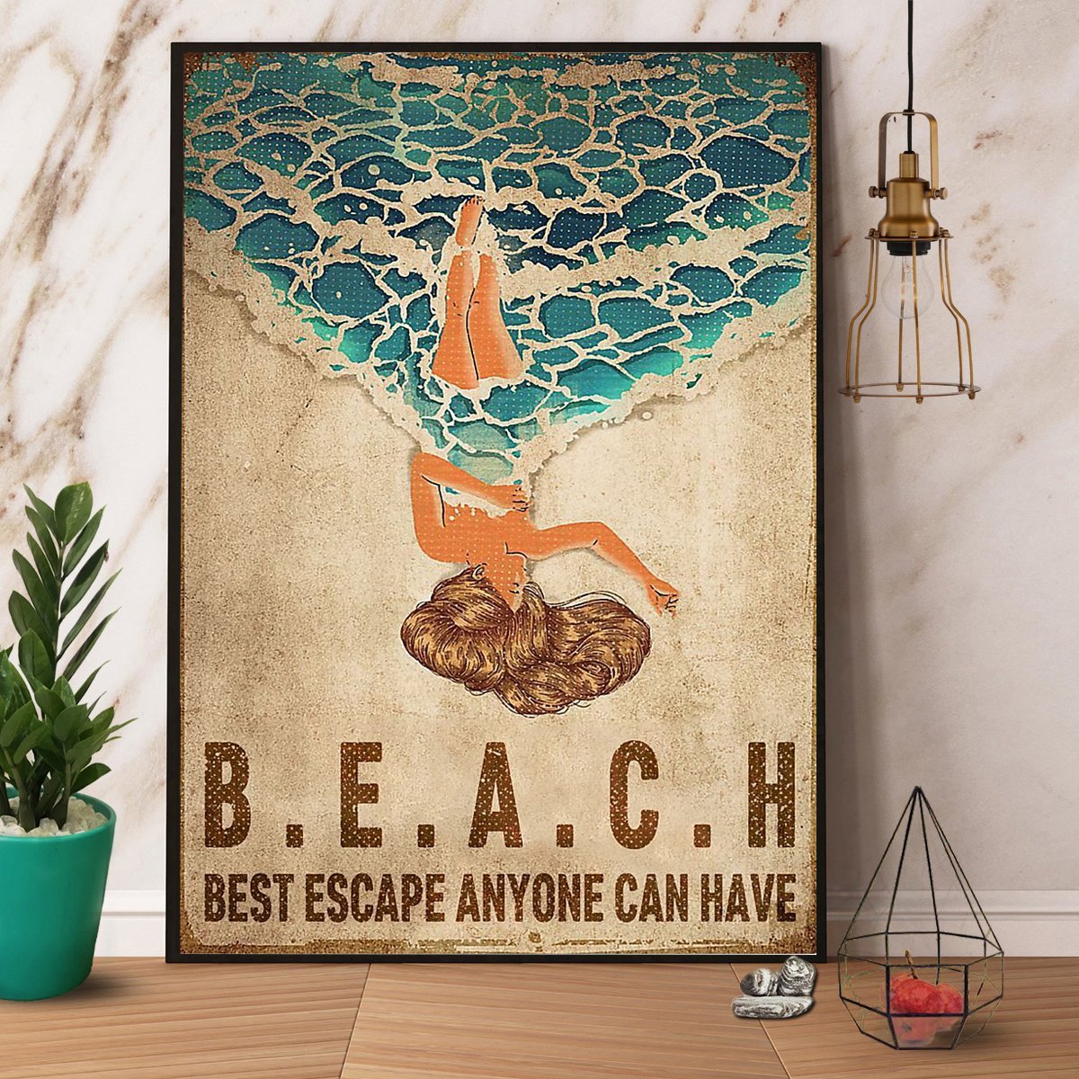 Beach Girl Best Escape Anyone Can Have Girl Lying In The Sand Vintage  Poster No Frame Matte Canvas