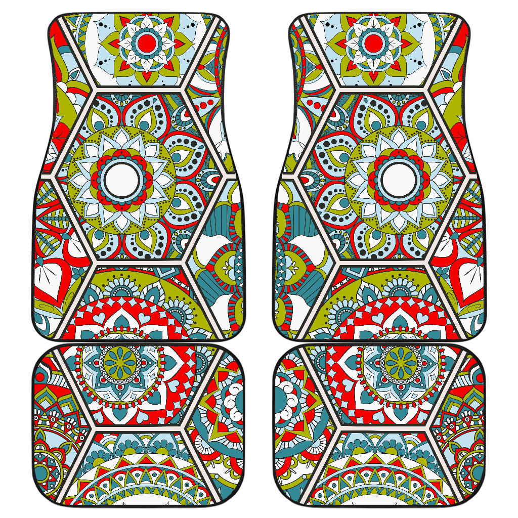 Oriental Mandala Bohemian Pattern Print Front And Back Car Floor Mats, Front Car Mat