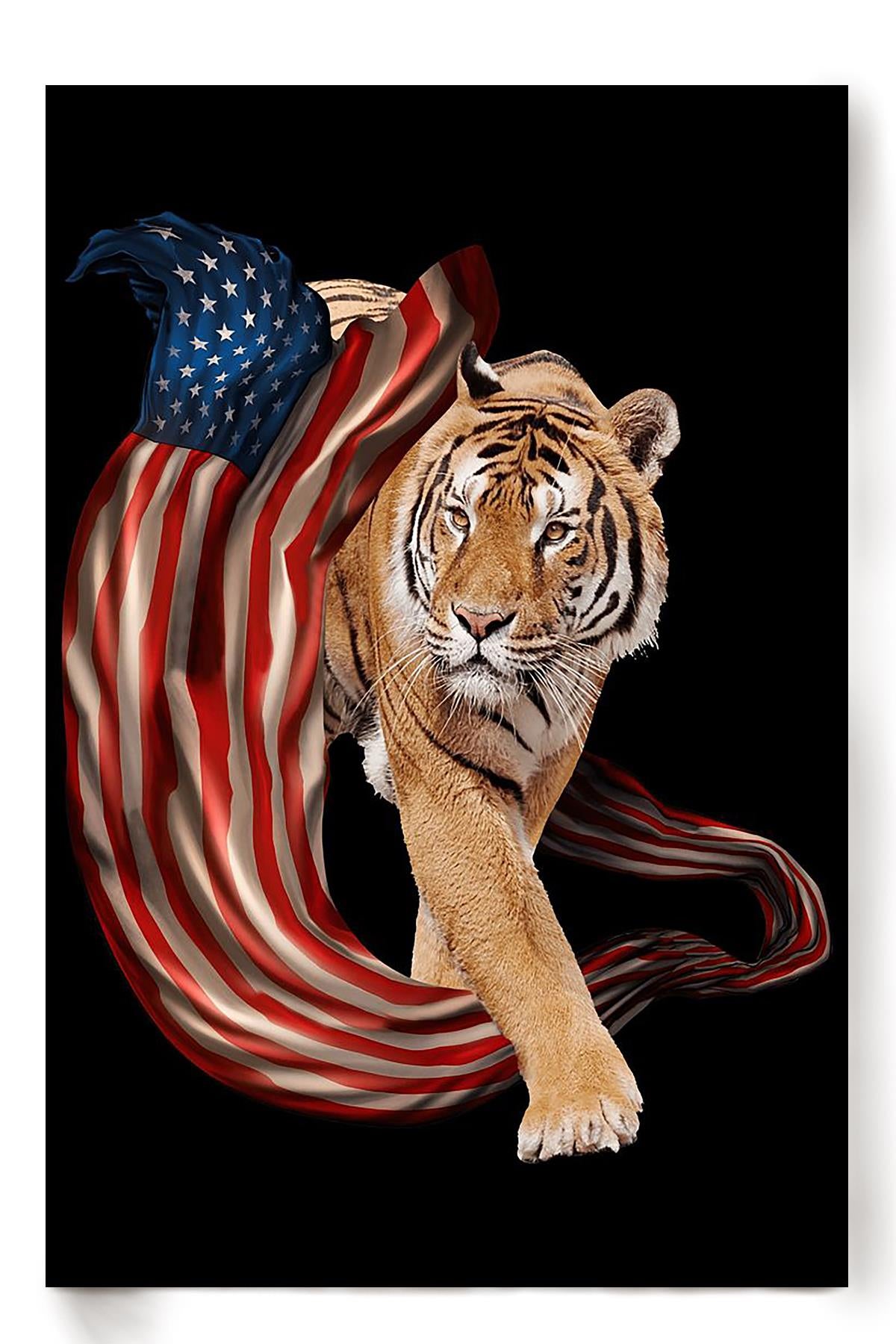 American Flame Tiger Wall Art For 4Th Of July Happy American Dependent’S Day Poster