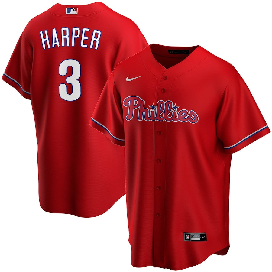 Bryce Harper 3 Philadelphia Phillies Alternate Player Men Jersey – Red Jersey