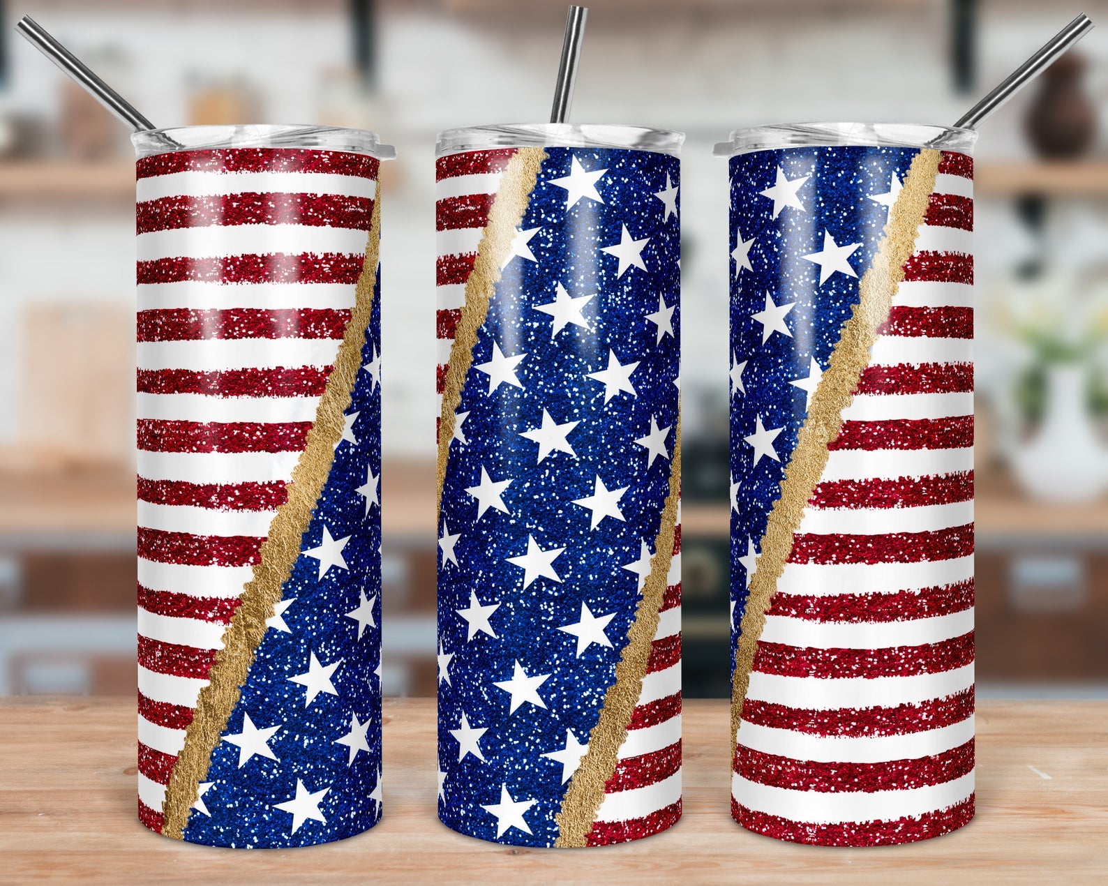 4Th Of July Gift, American Flag Glitter 20Oz Skinny Tumbler