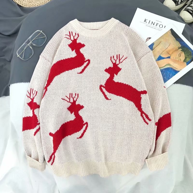 Cartoon Ins Sweater Men’s Loose Korean Spring and Autumn New Trend Youth Color Contrast Versatile Top alx