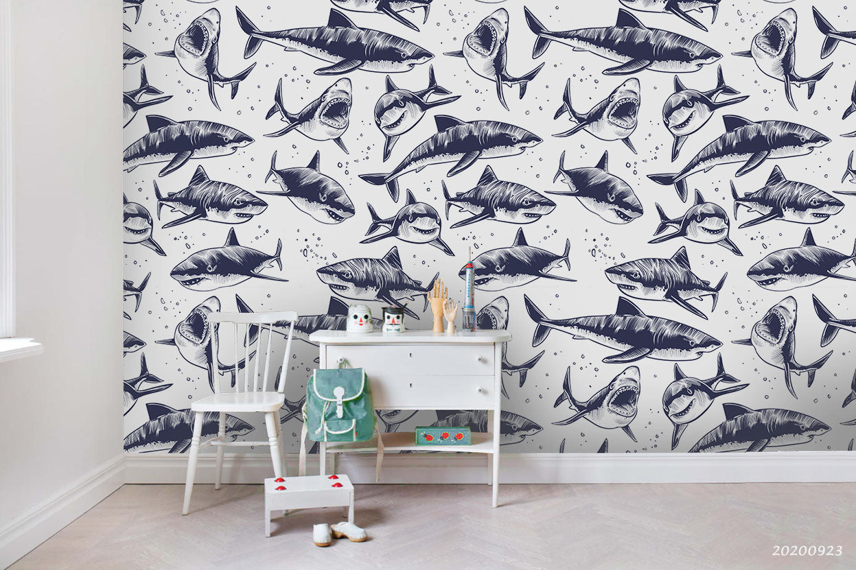 3D Cartoon Pattern Shark Wall Mural Wallpaper Wj 3192