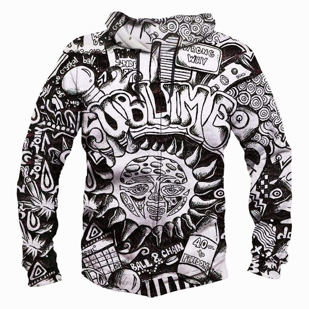 Funny Sublime Hoodies – Black And White The Sun Shines Zip Up Hoodie