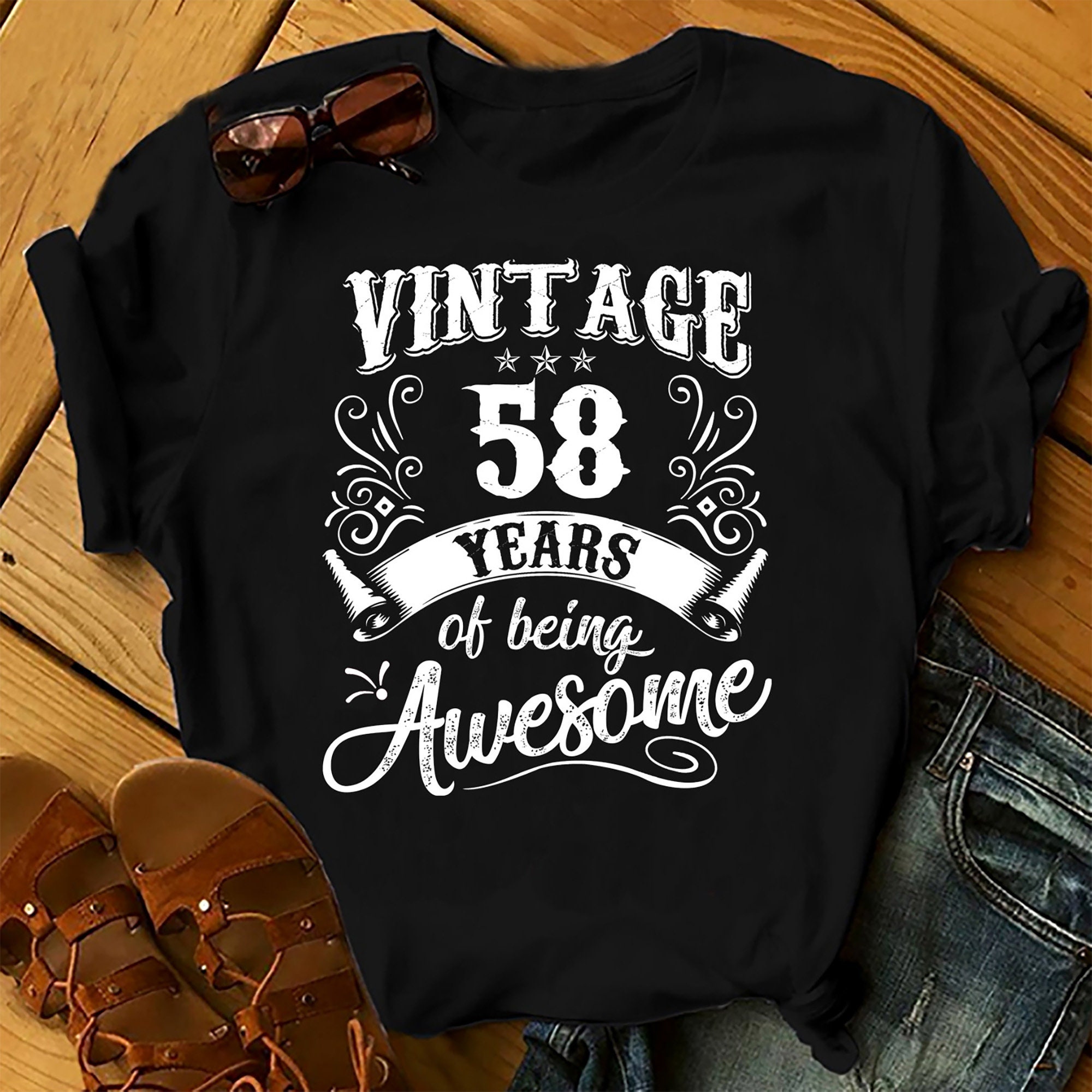 Vintage 58 Years Of Being Awesome – Shirts Women, Birthday T Shirts, Summer Tops, Beach T Shirts