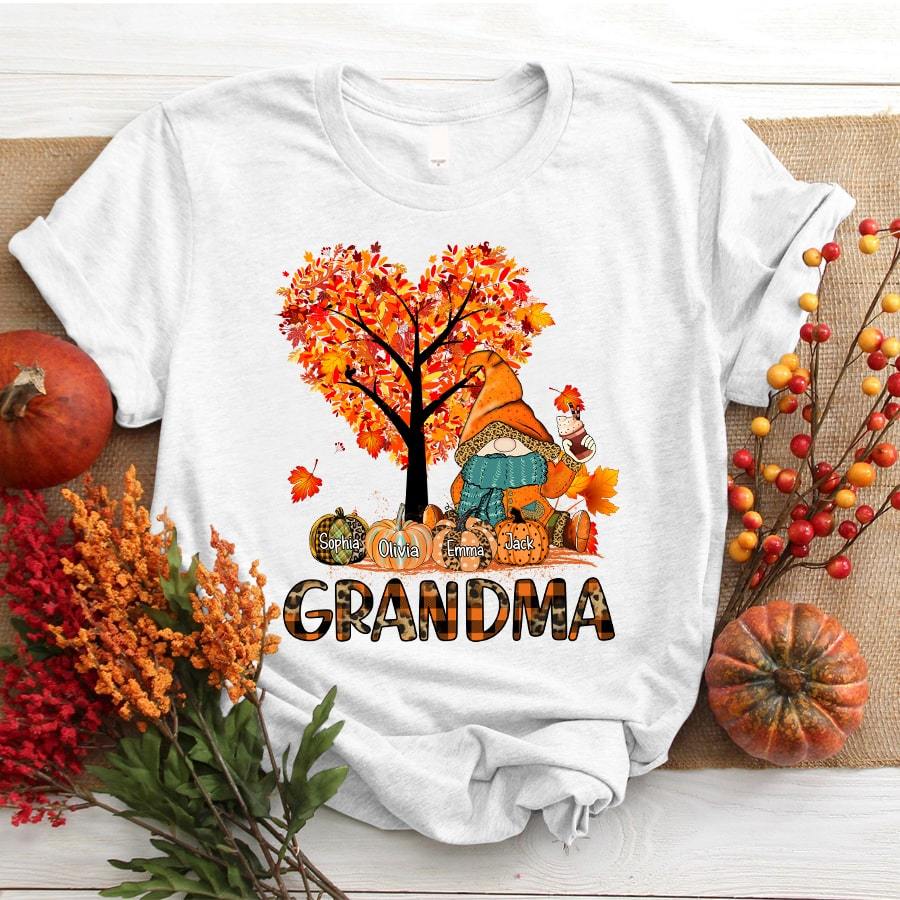 Autumn Shirt Grandma Gnome Tree Heart Personalized Pumpkin Shirt Gift
