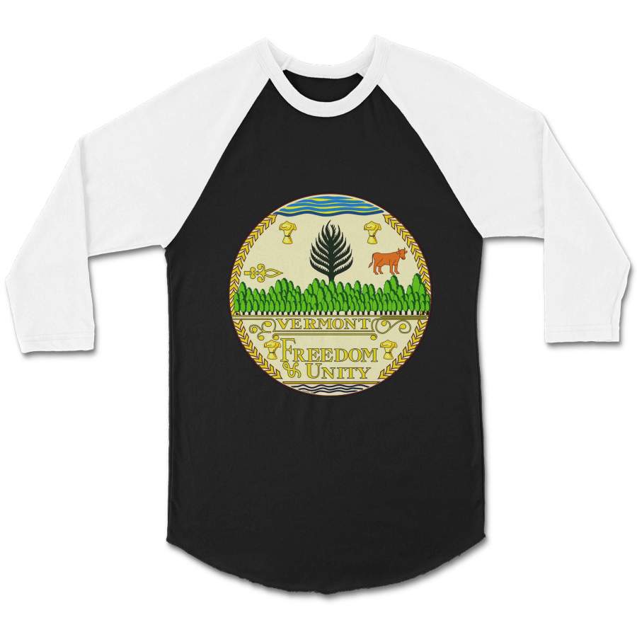 Vermont State Seal Vintage Style Soft Retro New England Unisex 3/4 Sleeve Baseball Tee T-Shirt