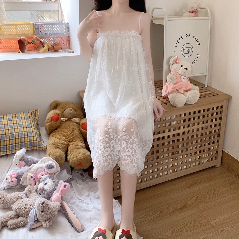 2022 Hot Summer Sexy Lace Lingerie Spaghetti Strap Cotton Nightgowns for Women Sleepwear Nightdress Night Gown Home Dress Nighty alx