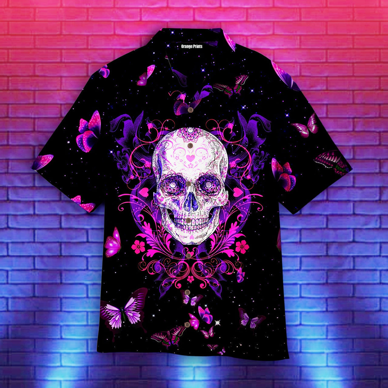 Skull With Butterfly Purple Aloha Hawaii Shirts For Men Women Ha53910