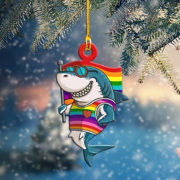 Shark Wearing Lgbt Shirt And Holding Lgbt Flag Shark Shape Ornament