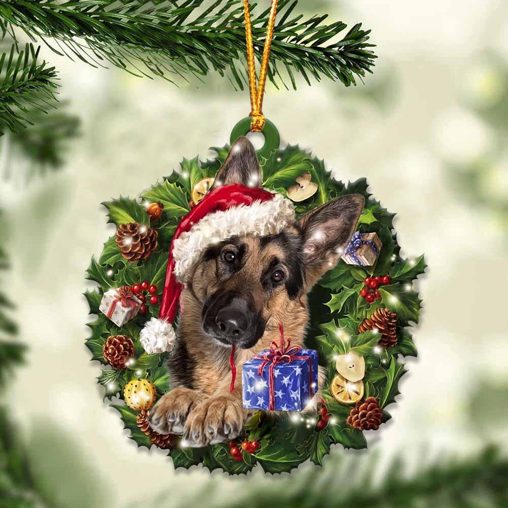 German Shepherd And Christmas Gift Christmas Ornament Chm