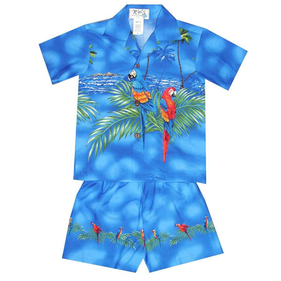 Double Parrot Blue Hawaii Shirt And Shorts Ha68580