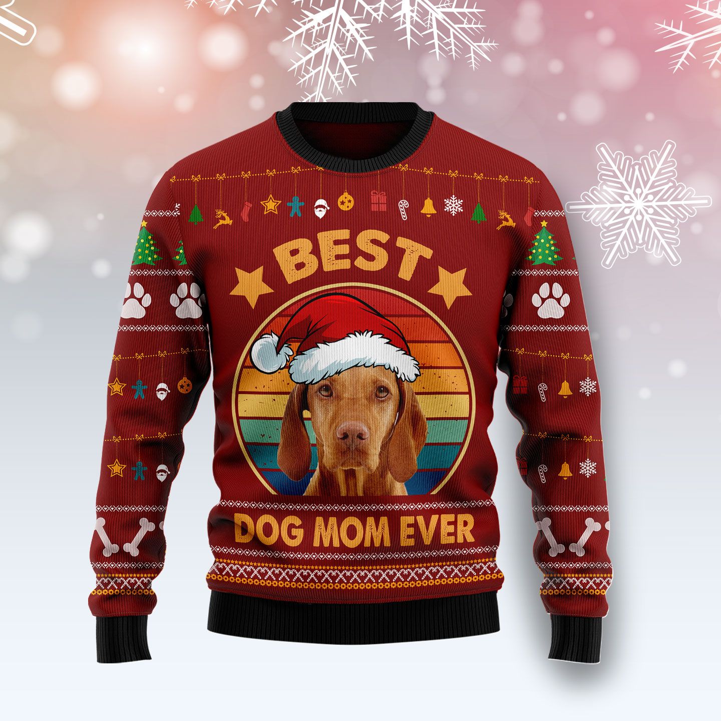 Vizsla Best Dog Mom Ever Ugly Christmas Sweater | For Men & Women | Adult | Us3939