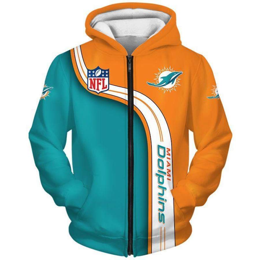 Miami Dolphins Zip Hoodie 3D Style2200 All Over Printed