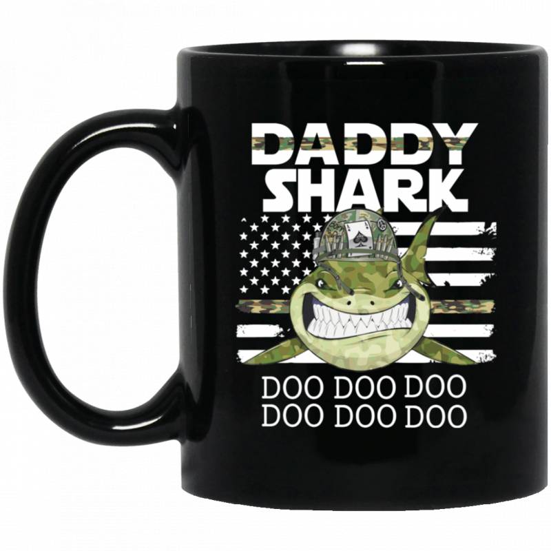 Veteran Dad Shark Doo Doo Doo Black Mug Father Day Gift