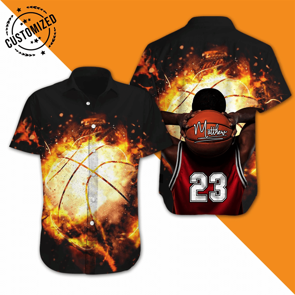 Get Here Custom Basketball Fire Tee Personalize Hawaii Shirts Ha30411