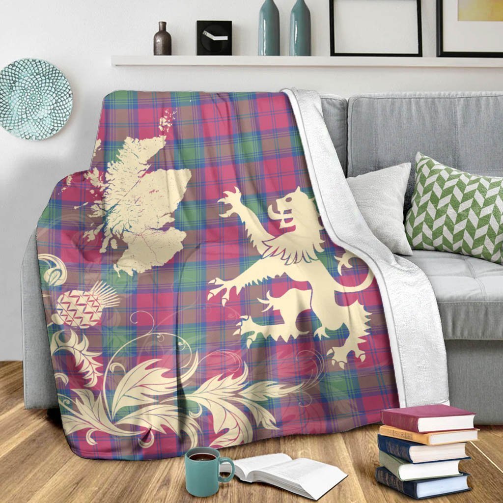 Tartan Blanket Lindsay Ancient Tartan Scotland Lion Thistle Map Plaid Blanket