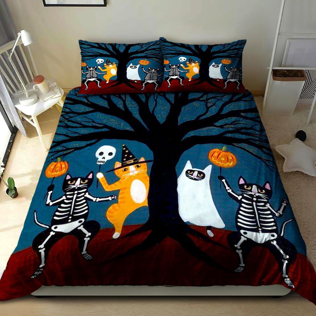 3D Cat Disguising On Halloween Day Cotton Bed Sheets Spread Comforter Duvet Cover Bedding Sets