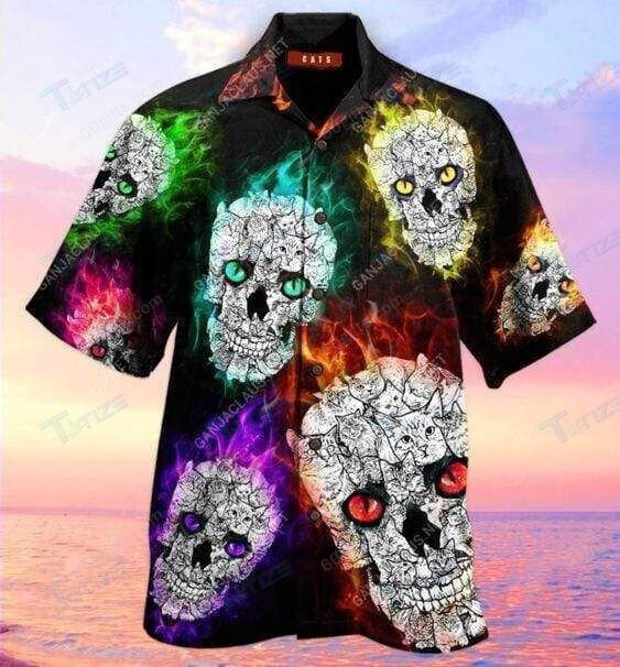 3D Glowing Cat Skull Hawaiian Shirts, Hoodie, Zip Hoodie, Hoodie Dress, Sweatshirt All Over Print