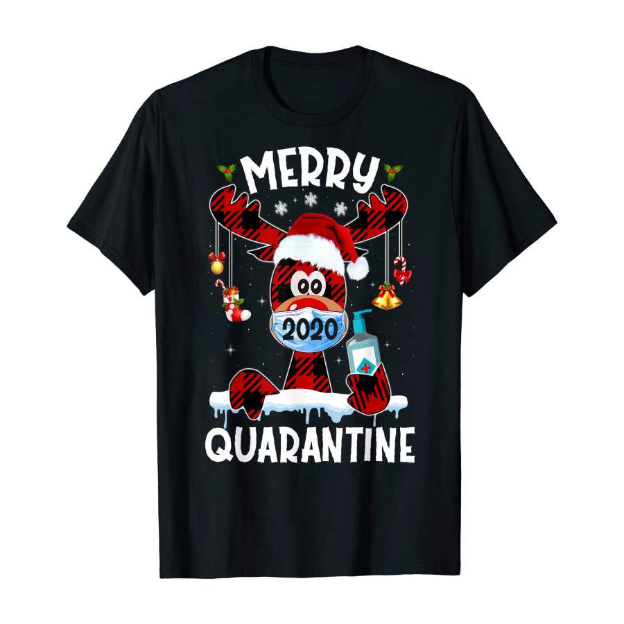 Merry Quarantine Christmas 2020 Reindeer Mask Family Pajamas T-Shirt