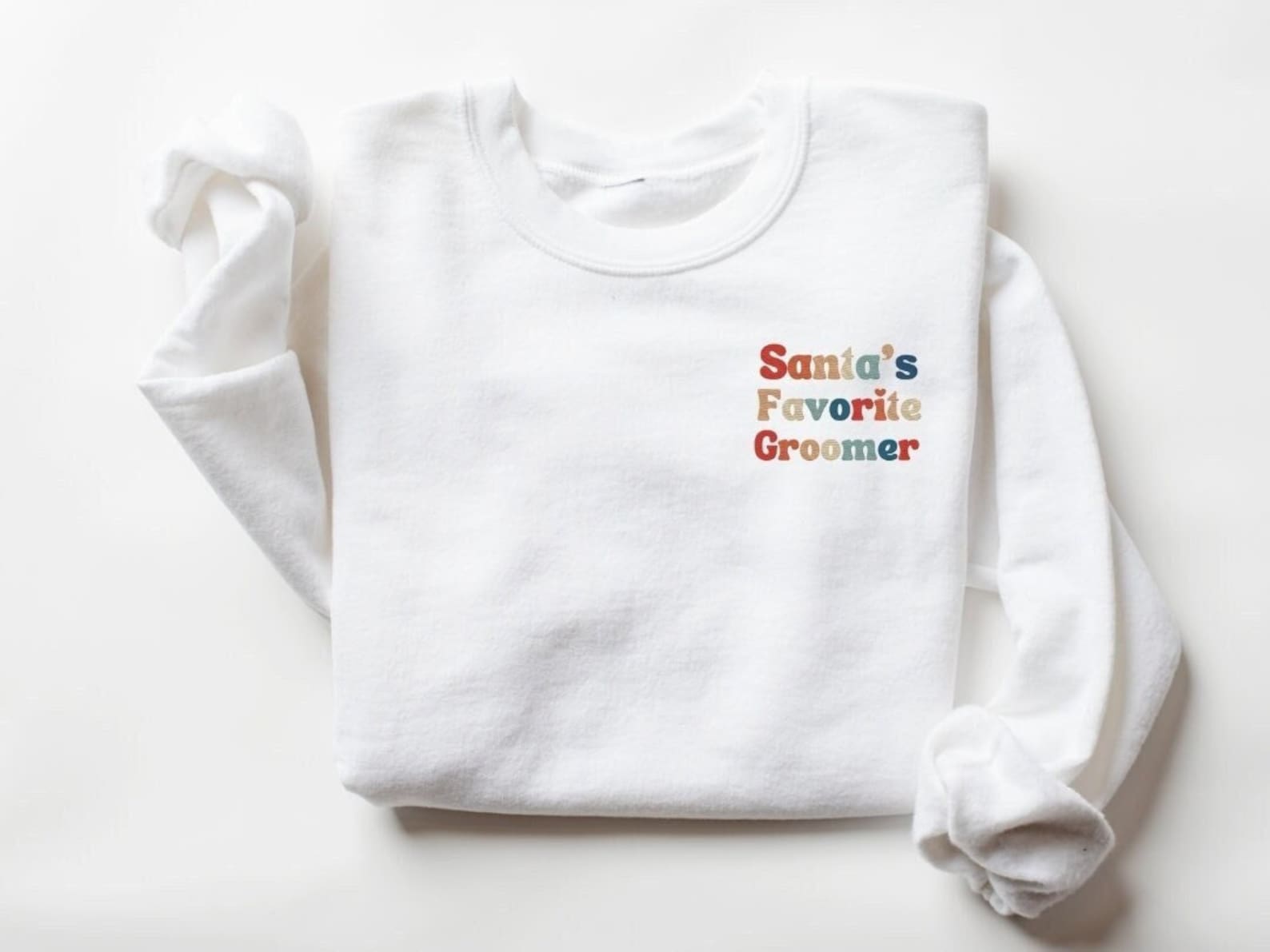 Santa’S Favorite Groomer Embroidered Sweatshirt 2D Crewneck Sweatshirt All Over Print Sweatshirt For Women Sweatshirt For Men Sws5303