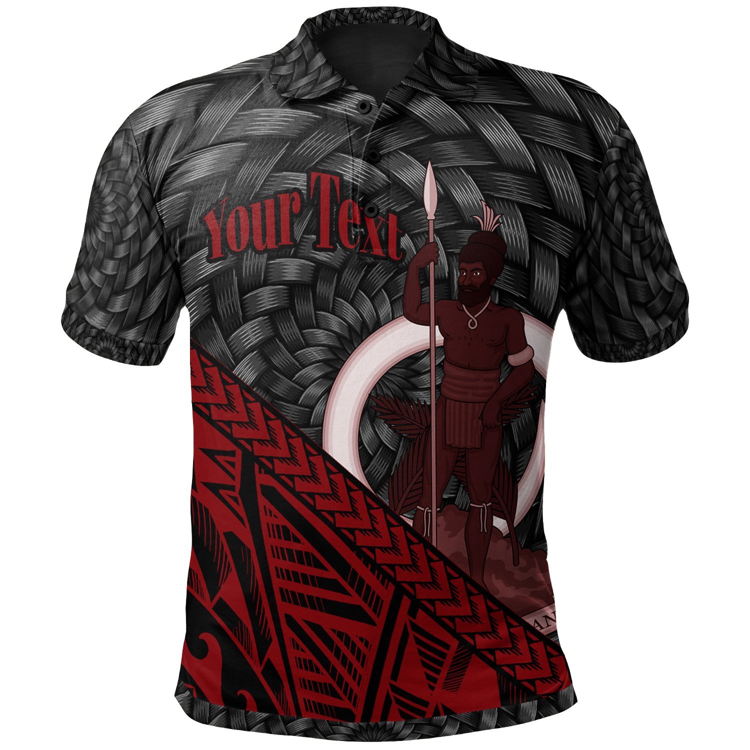 Vanuatu Polo Shirt – Custom Red Polynesian Patterns With Bamboo – BN01