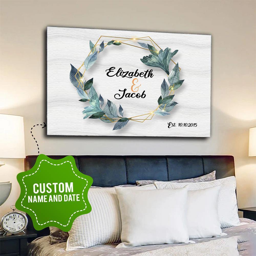 [Personalized Name & Photo] Save The Love Leaf Wreath – Gift For Wife For Husband, Lovely Gift, Gift For Home Decor – Horizontal Canvas Matte Canvas Wall Art