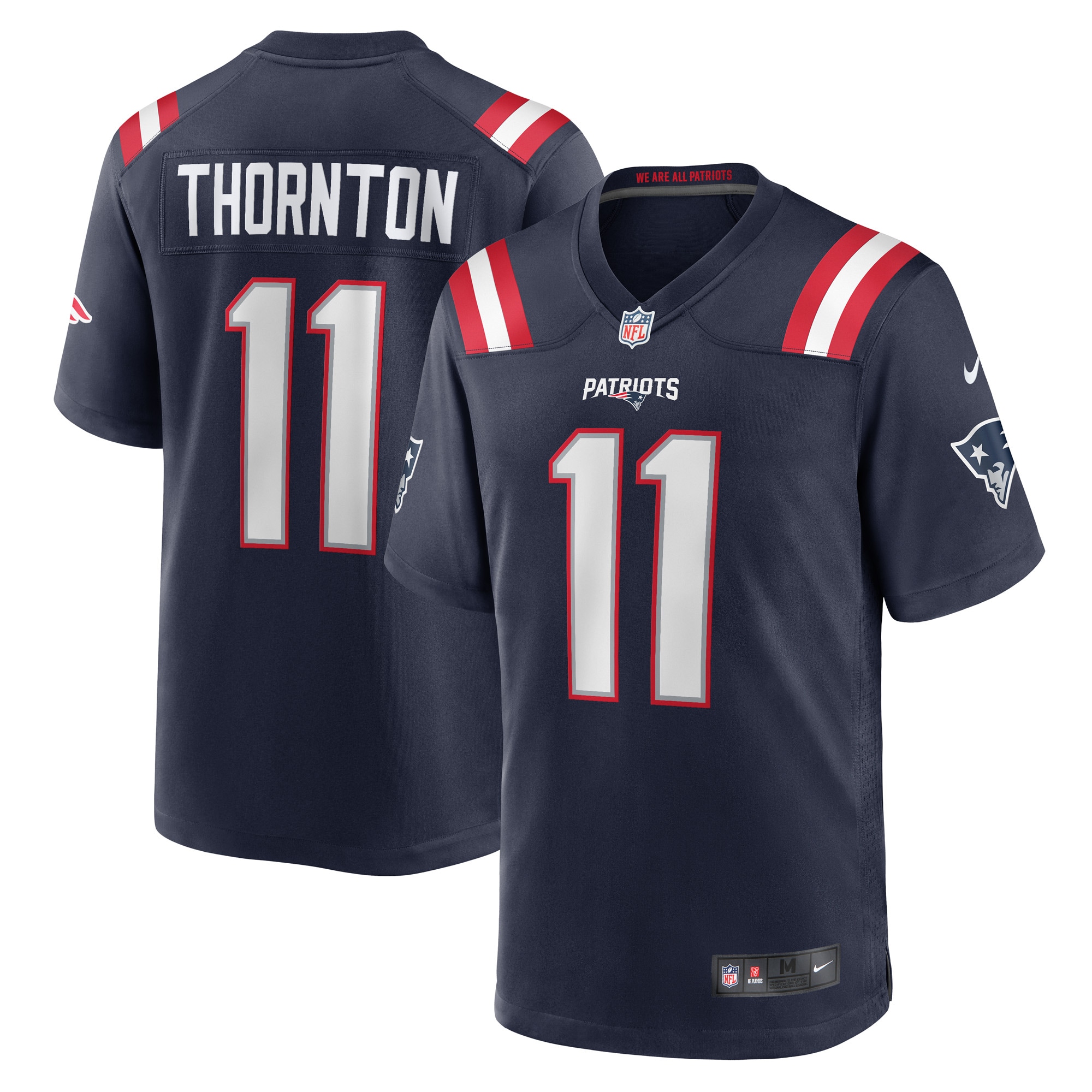 Men’s New England Patriots Tyquan Thornton Navy Game Player Jersey