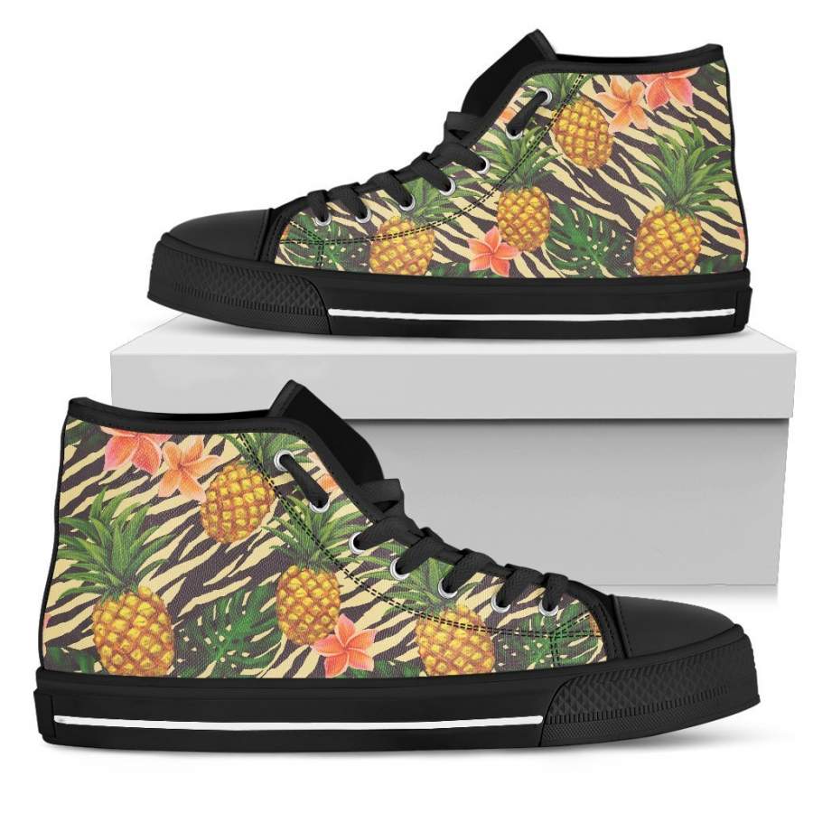 Vintage Zebra Pineapple Pattern Print Men’s High Top Shoes