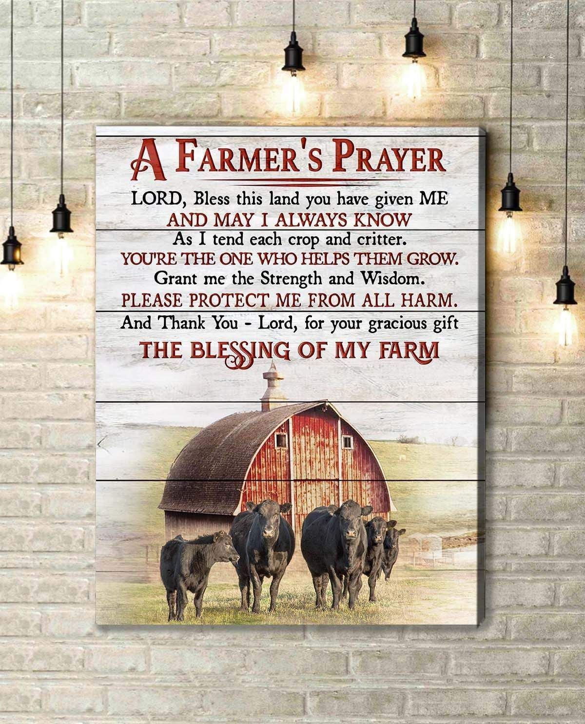 Canvas – Angus Cow – A Farmers Prayer Gift For Family, Wall Art Decor, Canvas Print, Home Decor