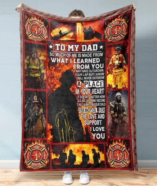 To My Dad Blanket I Will Never Outgrow A Place In Your Heart Fireman Fleece Blanket Gift For Daddy Home Decor Bedding Couch Sofa Soft And Comfy Cozy